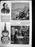 Original Old Antique Print New Font Witley Church Spur In Dish Bell Scott 1861