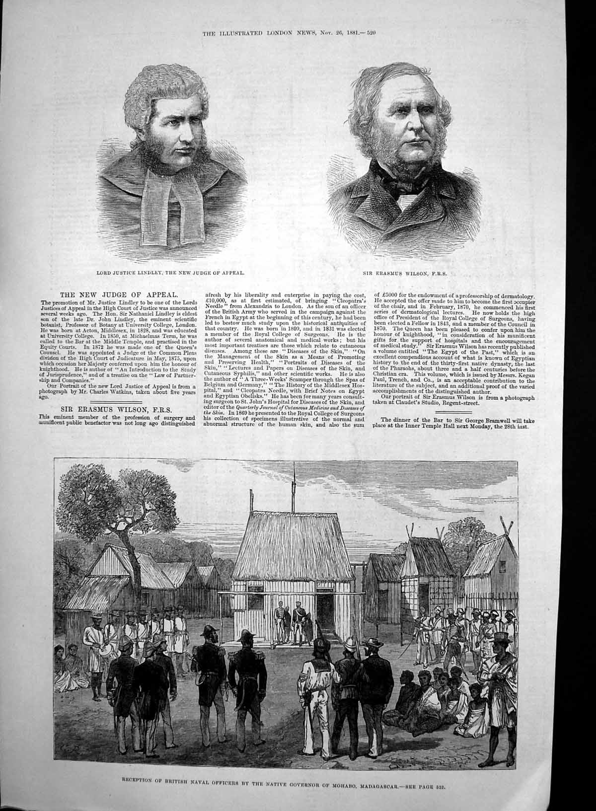 Antique Old Print Reception Naval Officers Native Governor Madagascar 1881 19th