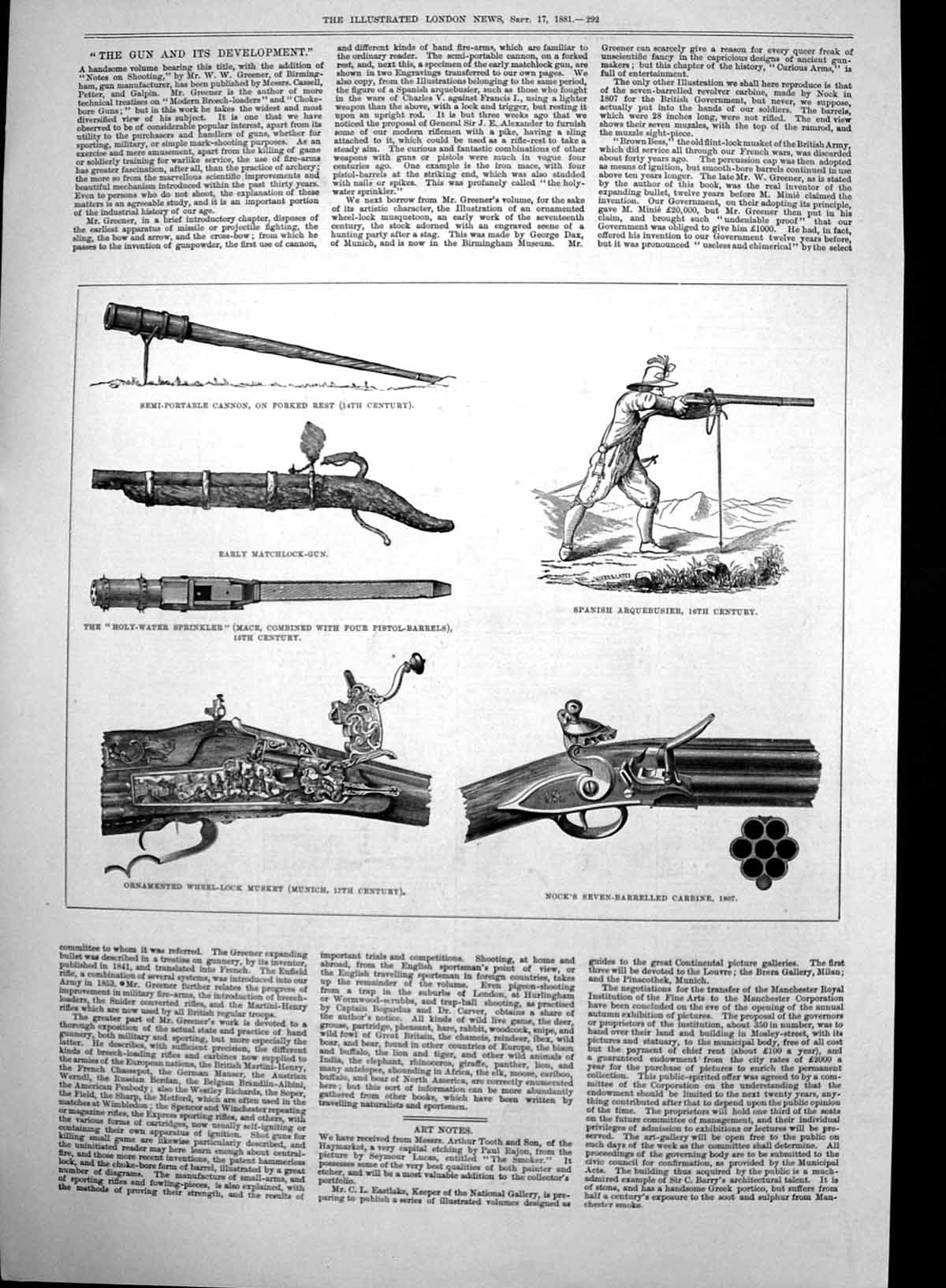 Antique Old Print Semi Portable Cannon Spanish Arquebusier Matchlock Gun1881