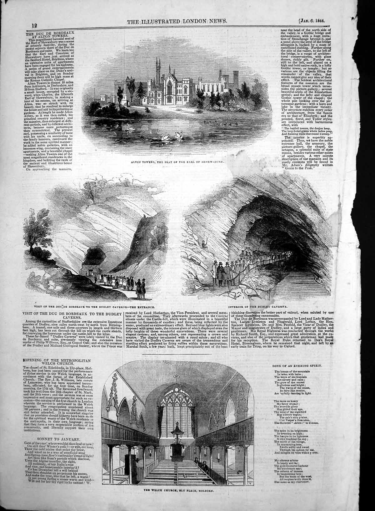 Original Old Antique Print Duc De Bordeaux Dudley Taverns Alton Towers 1844