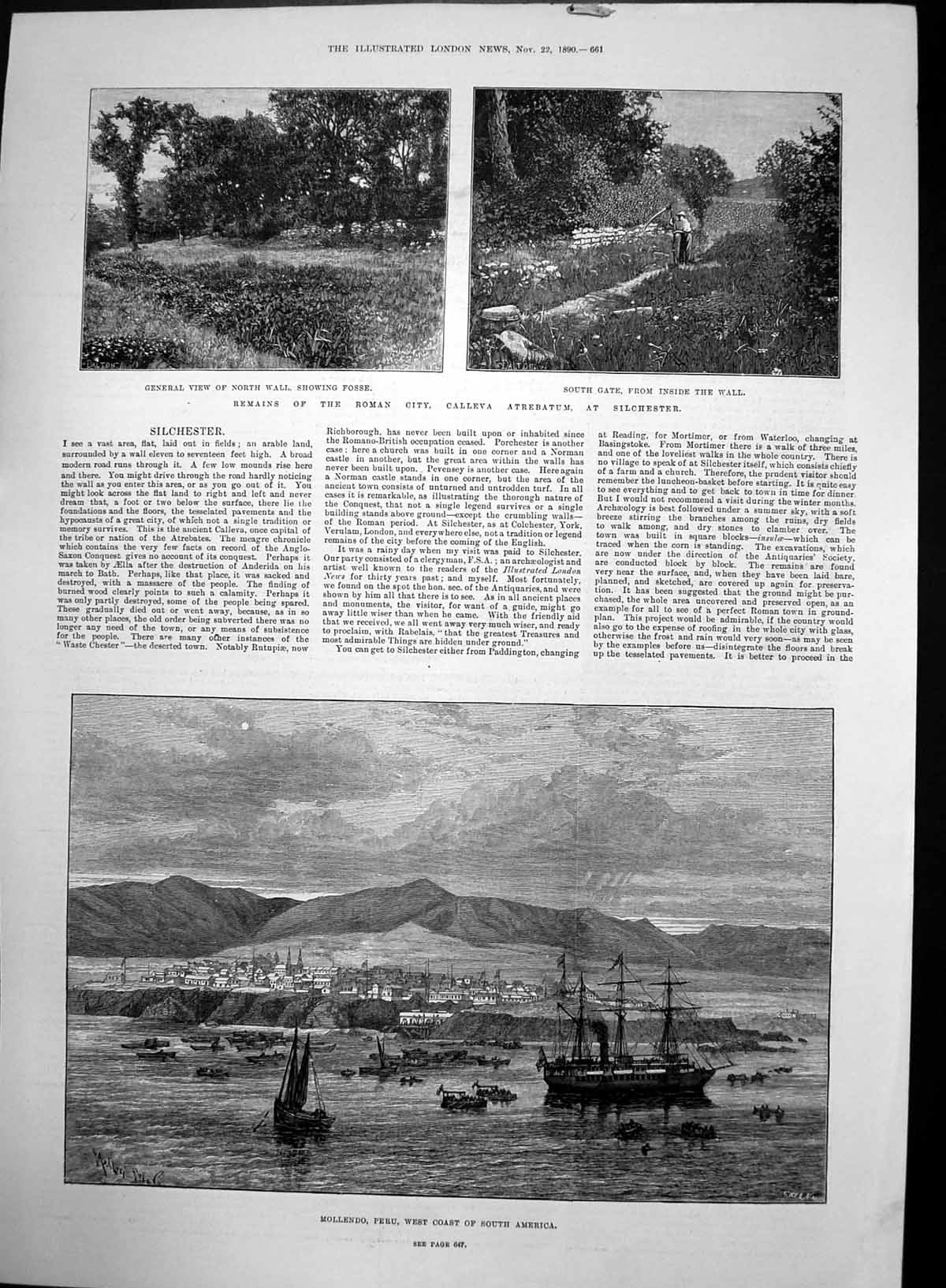 Old Antique Print Remains Calleva Atrebatum Silchester Mollendo Peru 1890 19th