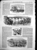Old Antique Print Lancaster Station Lowther Viaduct Newbiggin Bridge 1846 19th