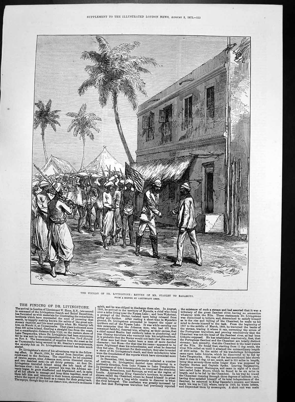 Antique Old Print Finding Dr Livingstone Mr Stanleys Return To Bagamoyo 1872