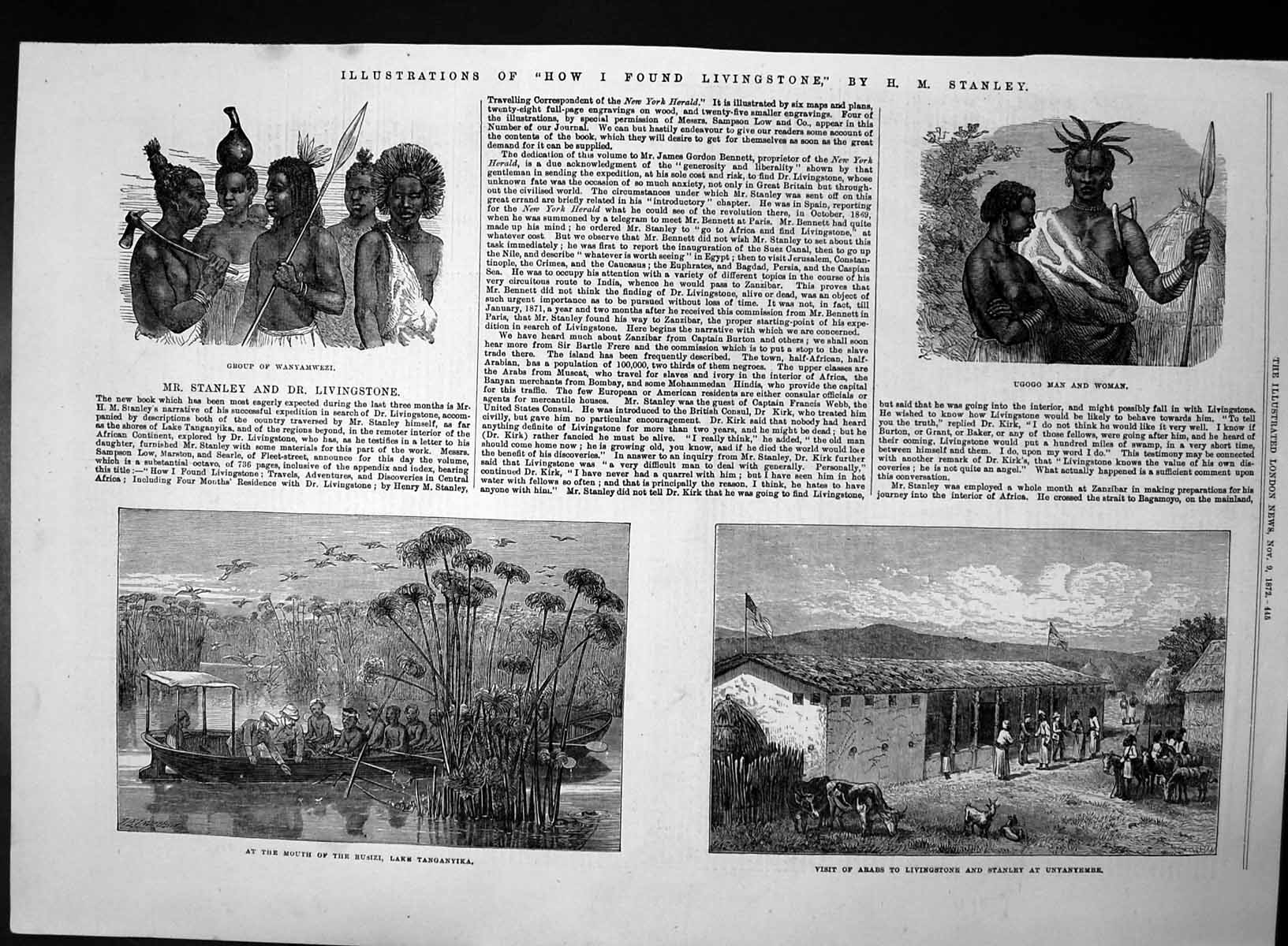 Old Antique Print Wanyamwezi Ugogu Tribe Stanley Livingstone Rusizi 1872 19th