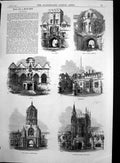 Original Old Antique Print Tom Tower Christchurch Founders Tower Magdalen 1870