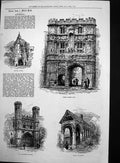 Antique Old Print Canterbury Christ Church Gate St Augustines College 1874 19th