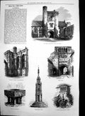 Original Old Antique Print Winchester Cross St Cross Beaufort Tower Lodge 1878