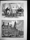 Antique Old Print New Townhall Leicester Inn-Yard Belgrade Reading News 1876