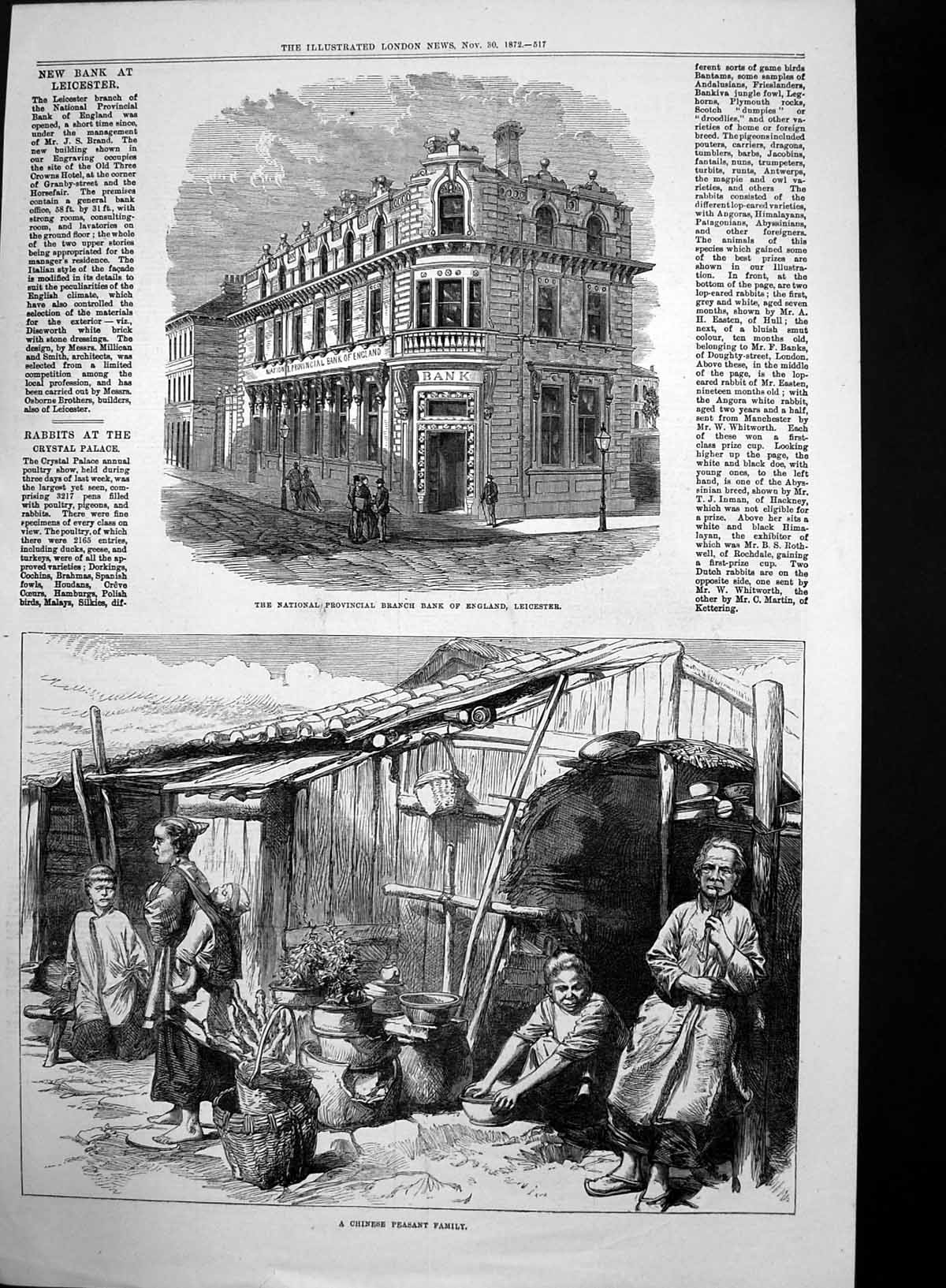 Old Antique Print Chinese Peasant Family Nat Provincial Bank England 1872 19th