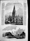 Original Old Antique Print Remains Castle Sleaford Church Market-Place 1857
