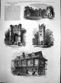 Old Antique Print Ipswich Freston Tower Ancient House Butter Market 1881 19th