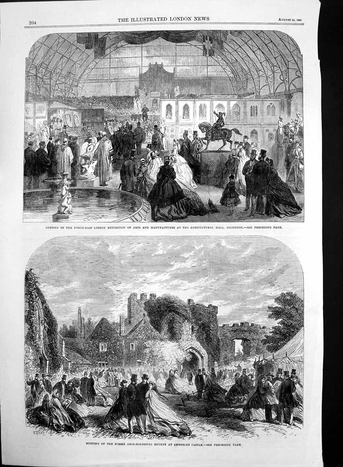 Old Antique Print Sussex Archaeological Soc Meeting Amberley Castle 1865 19th