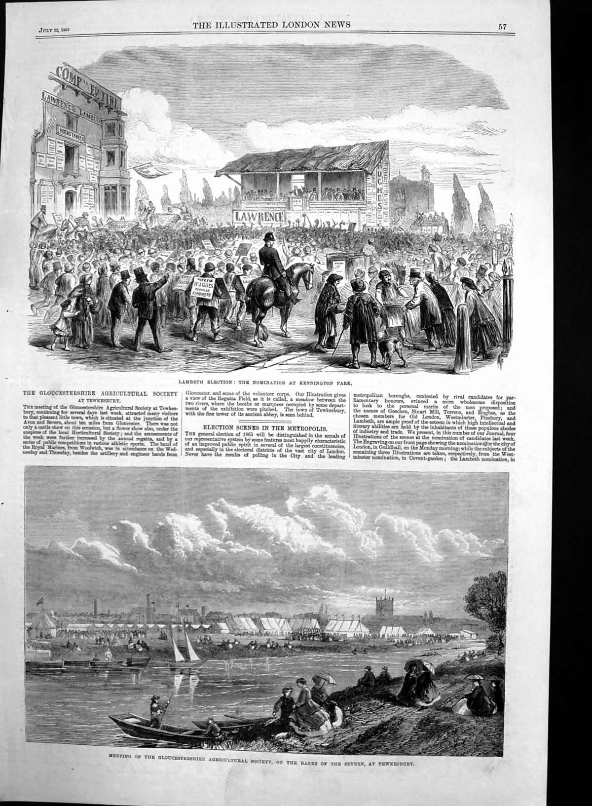 Old Antique Print Lambeth Election Glouchester Agricultural Society 1865 19th