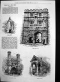 Old Antique Print Canterbury Chapter House Norman Staircase College 1874 19th