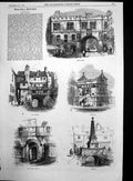 Original Old Antique Print Lincoln Obelisk Conduit Stone Bow Houses Jews 1869