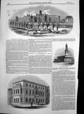 Antique Old Print New Gaol Reading St Pancras Church Gresham Club House 1844