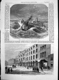 Antique Old Print Wreck Rapido Ramsgate Pier Calamity Bristol Theatre 1870 19th