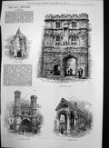 Antique Old Print Canterbury St Augustines College Christ Church Gate 1874 19th