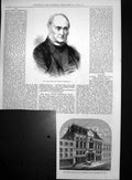 Original Old Antique Print Late Bishop Thirlwall Metro Temperance Hall 1875