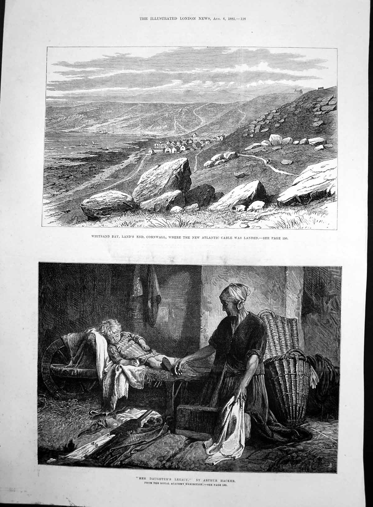 Old Antique Print Daughters Legacy A Hacker Whitsand Bay Lands End 1881 19th