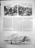 Antique Old Print Coal Mining Chile Arauco Coronel Lota InclineShaft 1889