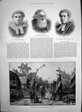 Old Antique Print Native Street Kerpunu New Guinea Late Dr Strauss 1887 19th
