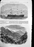 Antique Old Print Spanish Frigate Numancia Calloa Buxa Dooars Bhootan 1865 19th