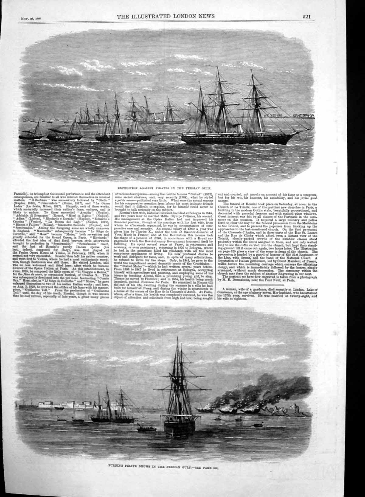 Antique Old Print Expedition Against Pirates Persian Gulf Burning Dhows 1868