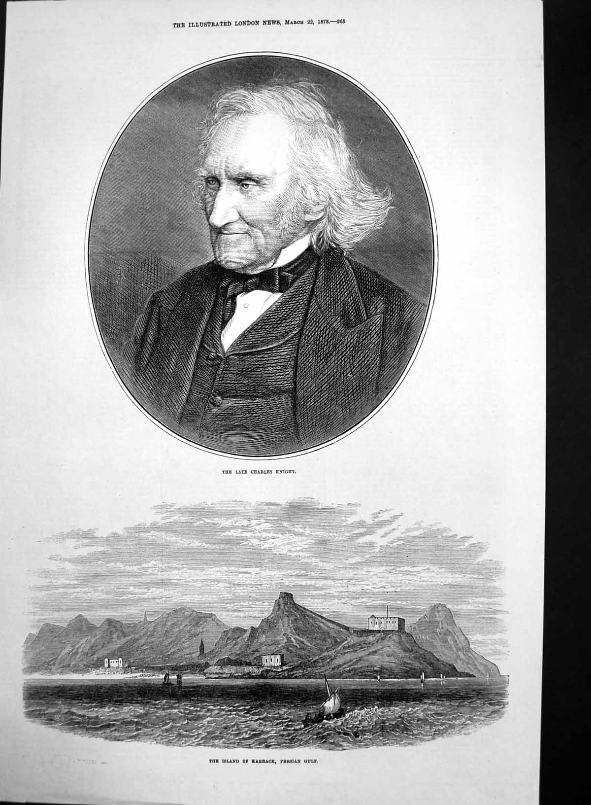 Original Old Antique Print Island Karrack Persian Gulf Late Charles Knight 1873