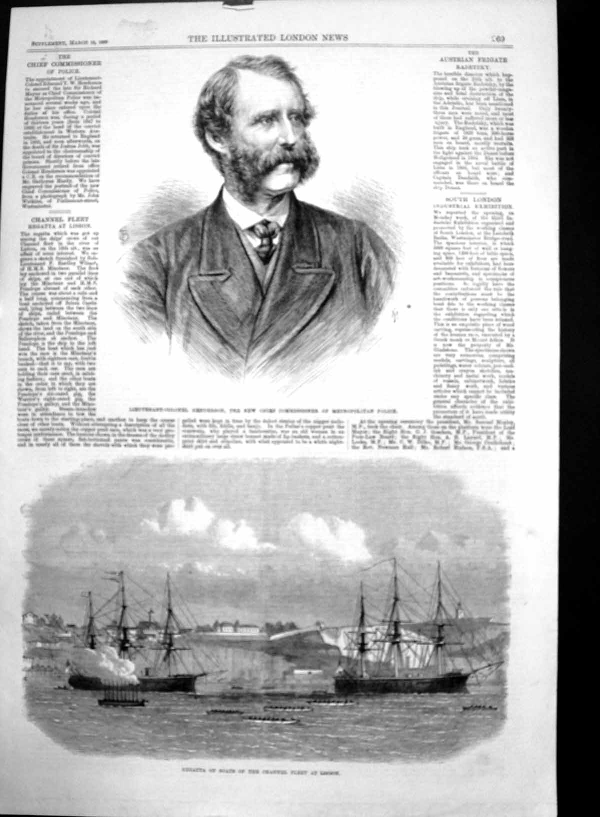 Antique Old Print Regatta Channel Fleet Lt Col Henderson Police Commiss 1869