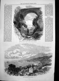Original Old Antique Print Mentone Pont St Louis Ruins Roman Aqueduct 1869 19th