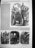 Antique Old Print Rouen Normandy La Grosse Horloge Cloister St Maclou 1867 19th