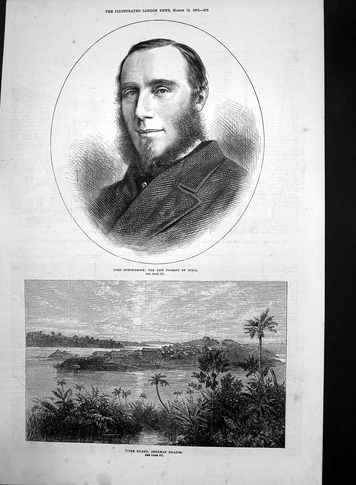 Antique Old Print Viper Island Andaman Islands Lord Northbrook Viceroy 1872