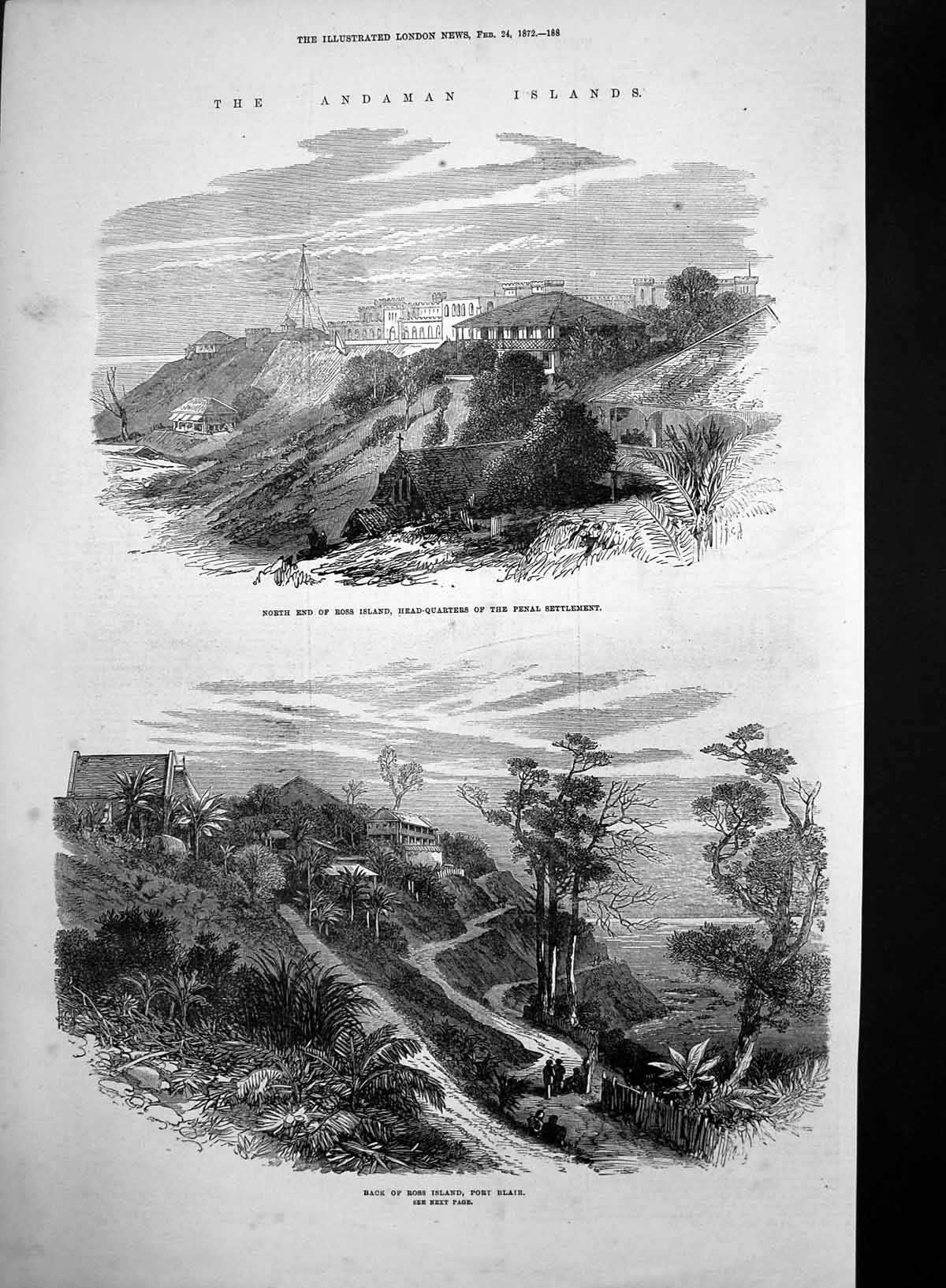 Antique Print Andaman Islands Ross Island Penal Settlement Port Blair 1872 19th