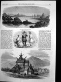 Old Antique Print Norwegian Church Borgund Coast Trondhjem Lapland 1857 19th