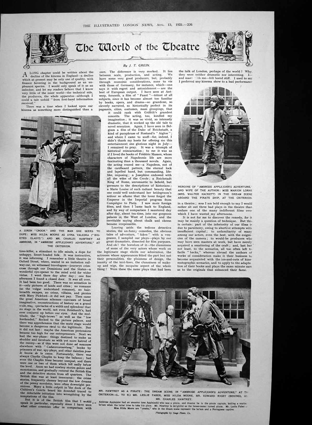 Original Old Vintage Print Theatre World Ambrose Applejohns Adventure 1921 20th