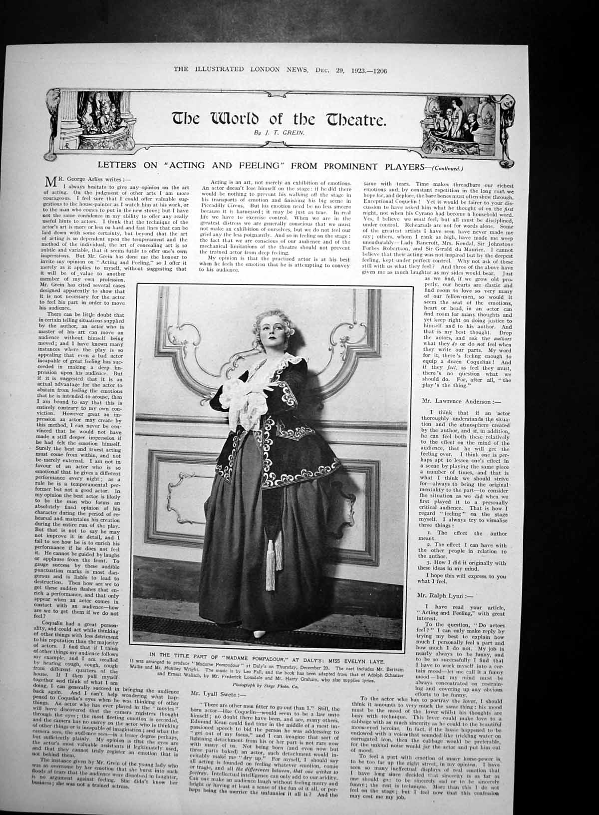 Original Old Vintage Print Acting Feeling Madame Pompadour Evelyn Laye 1923