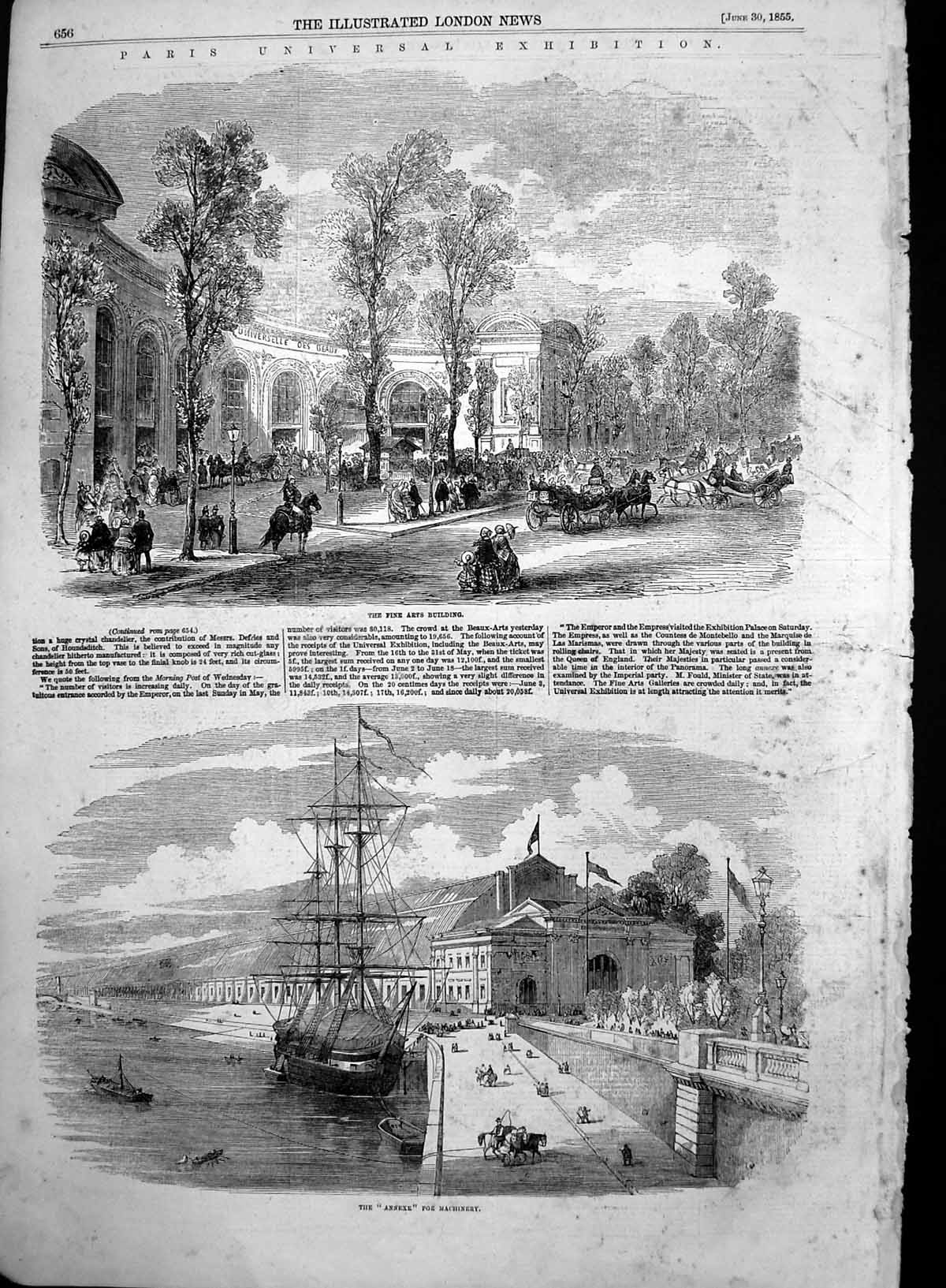Antique Old Print Paris Universal Exhibition Fine Arts Building Annexe 1855