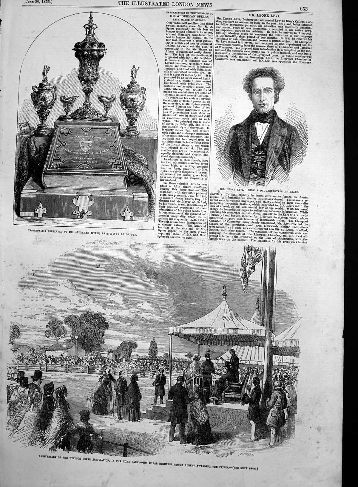 Antique Old Print Prince Albert Windsor Royal Assoc Leone Levi Lecturer 1855