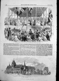 Antique Old Print Oxford Univerity Museum Earl Derby Laying Foundation 1855