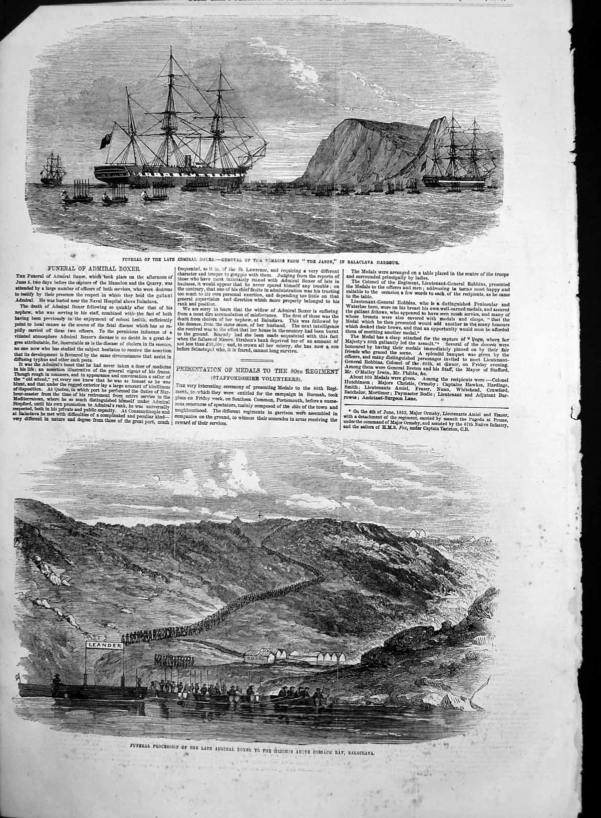 Old Antique Print Funeral Admiral Boxer Cossack Bay Balaclava Jason 1855 19th