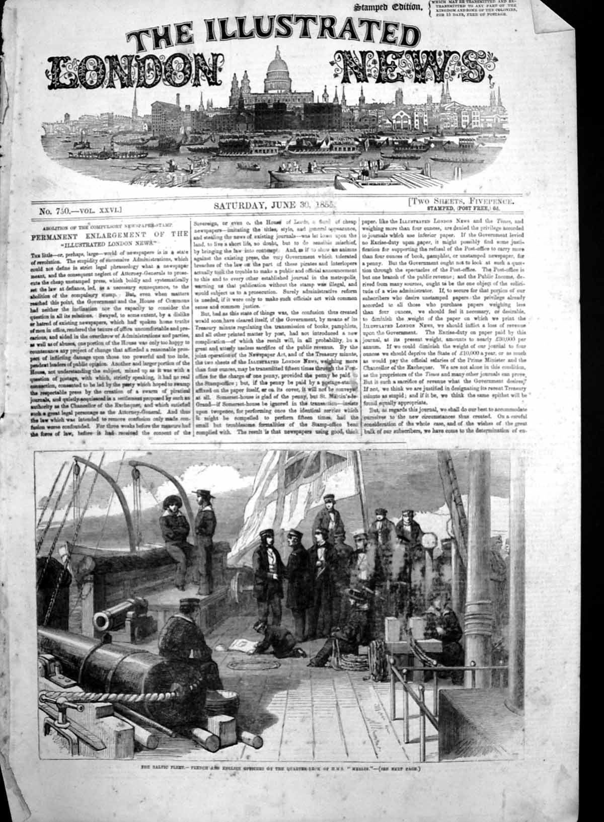 Antique Print Baltic Fleet Hms Merlin French English Officers On Deck 1855 19th