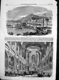 Antique Old Print Triple Fete Palermo Festival Church Sta Chiara Naples 1855