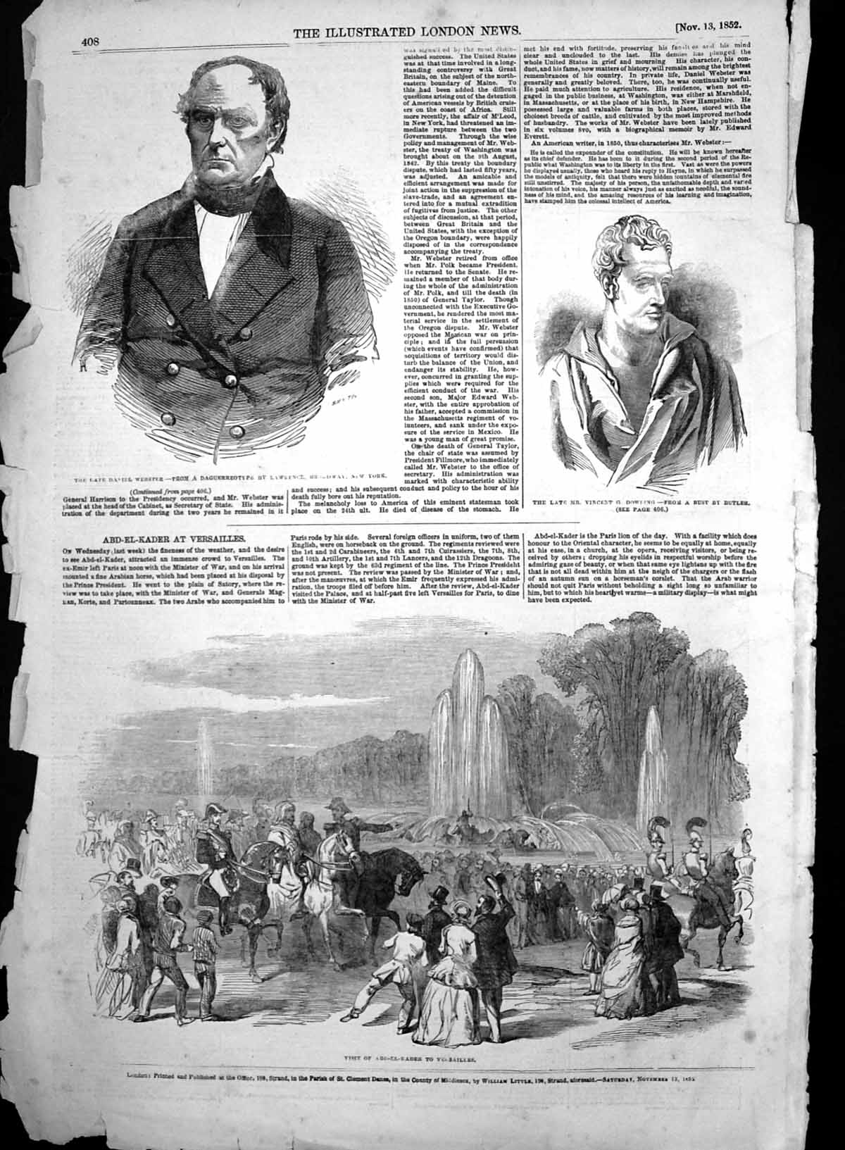 Old Antique Print Visit Abd-El-Kader Versailles Late Daniel Webster 1852 19th