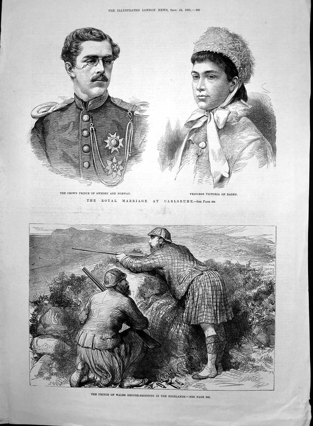 Antique Old Print Prince Wales Grouse Shooting Highlands Prince Sweden 1881
