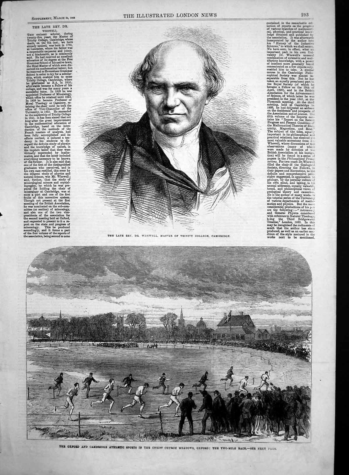 Antique Old Print Oxford Cambridge Athletic Sports Late Rev Dr Whewell 1866