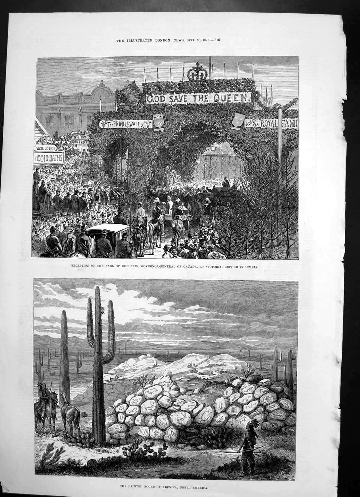Antique Old Print Painted Rocks Arizona Reception Earl Dufferin Victoria 1876