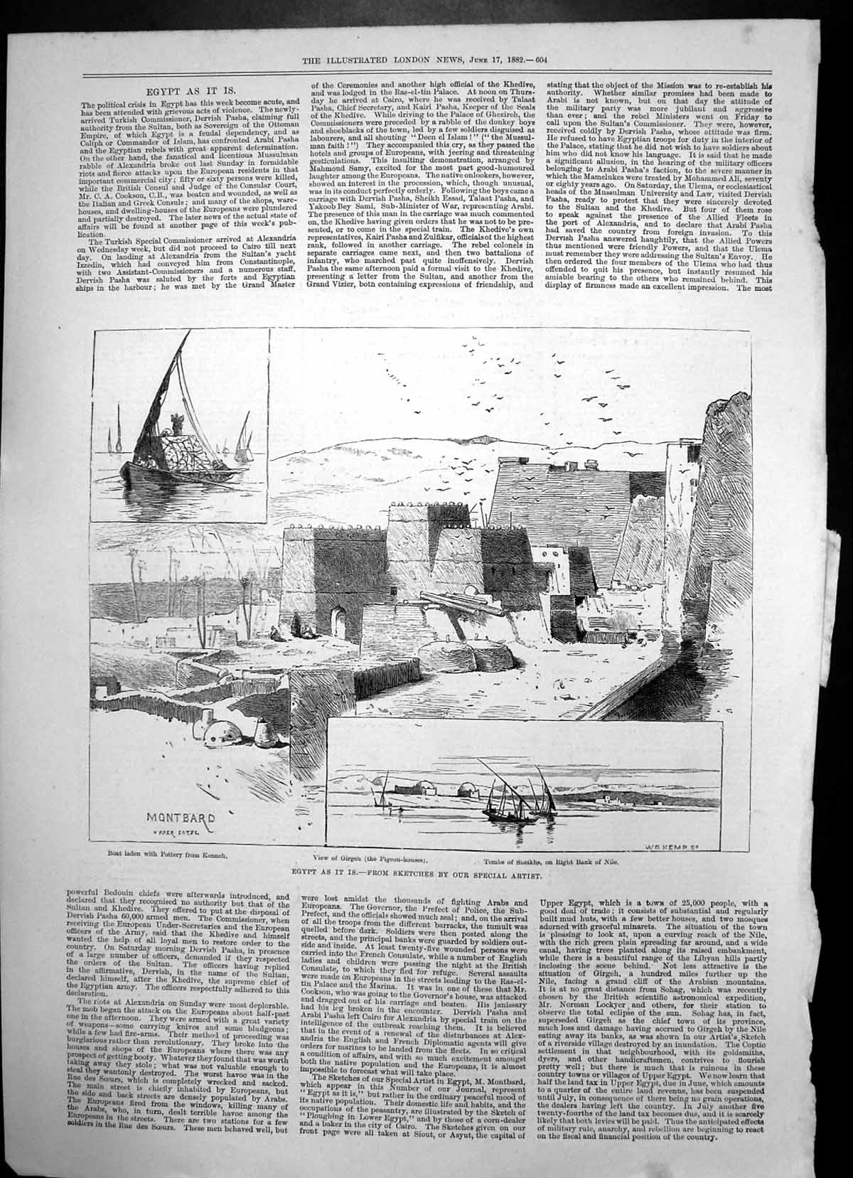 Antique Print Egypt Montbard Boat Pottery Kenneh Girgen Tombs Sheikhs 1882 19th