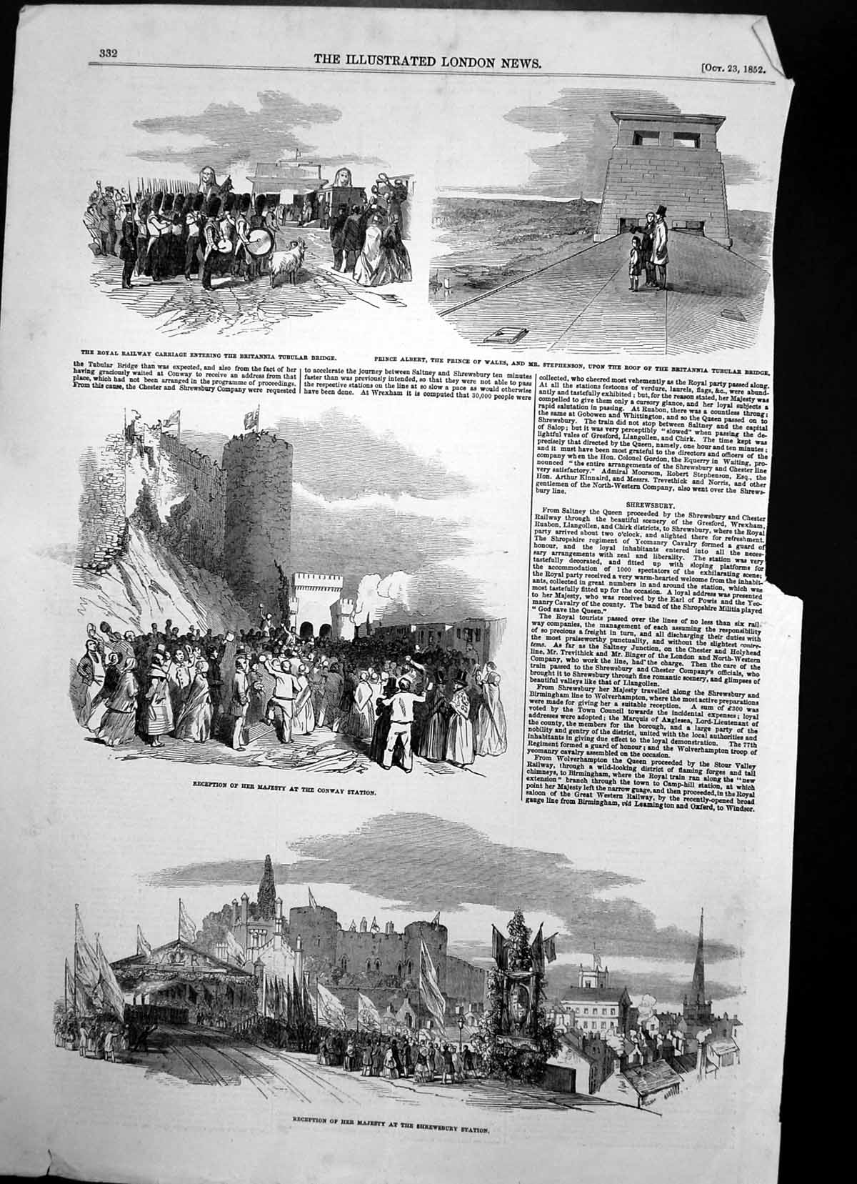 Antique Print Britannia Tubular Bridge Prince Wales Stephenson Conway 1852 19th