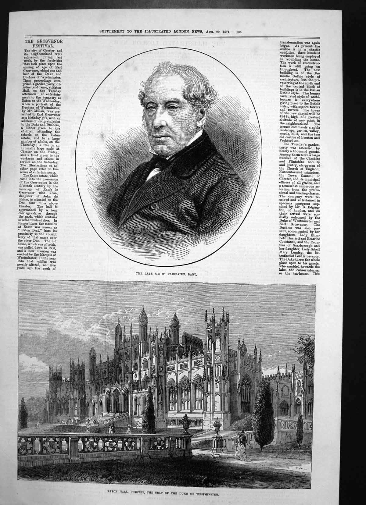 Antique Print Sir W Fairbairn Eaton Hall Chester Seat Duke Westminster 1874
